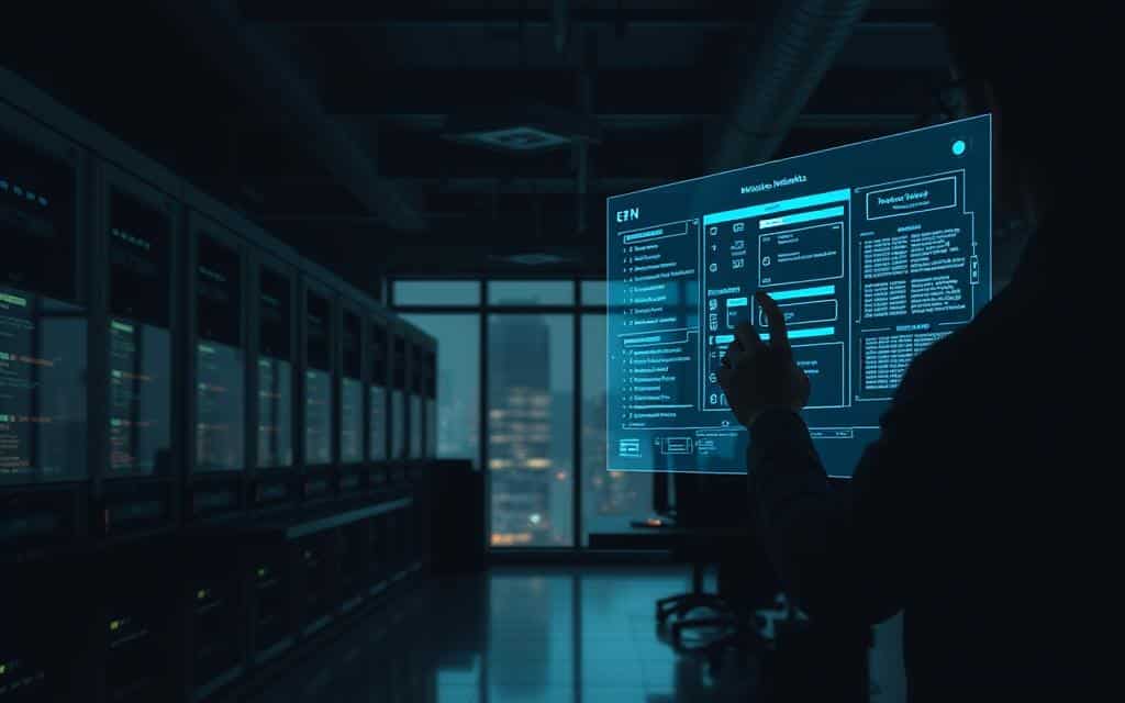 A dimly lit office space, with rows of server racks and computer monitors displaying intricate database diagrams. In the foreground, a user interacts with a sleek, holographic interface, manipulating indices and data structures. The scene is illuminated by soft, indirect lighting, creating a contemplative atmosphere. The background features a cityscape visible through large windows, hinting at the real-world applications of these database systems. The image captures the technical complexity and practical importance of database indexing in a visually compelling way. A dimly lit office space, with rows of server racks and computer monitors displaying intricate database diagrams. In the foreground, a user interacts with a sleek, holographic interface, manipulating indices and data structures. The scene is illuminated by soft, indirect lighting, creating a contemplative atmosphere. The background features a cityscape visible through large windows, hinting at the real-world applications of these database systems. The image captures the technical complexity and practical importance of database indexing in a visually compelling way.