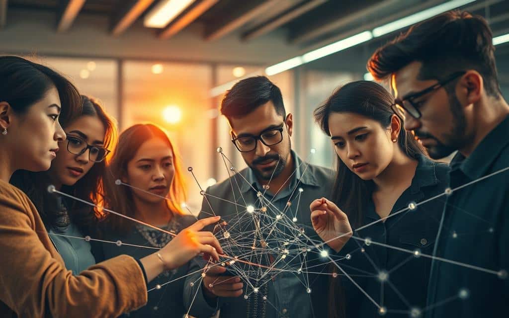 A diverse group of people examining a tangled web of algorithms, scrutinizing data points and model outputs with a critical eye. Warm, diffused lighting illuminates their thoughtful expressions as they collaborate, seeking to identify and mitigate biases. The background features a sleek, modern office environment, conveying a sense of careful, analytical work. Lens flares and shallow depth of field draw the viewer's attention to the central figures, who are actively engaged in the process of avoiding bias in their data analysis. A diverse group of people examining a tangled web of algorithms, scrutinizing data points and model outputs with a critical eye. Warm, diffused lighting illuminates their thoughtful expressions as they collaborate, seeking to identify and mitigate biases. The background features a sleek, modern office environment, conveying a sense of careful, analytical work. Lens flares and shallow depth of field draw the viewer's attention to the central figures, who are actively engaged in the process of avoiding bias in their data analysis.