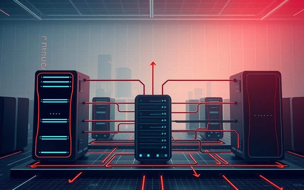 A multi-tier architecture showcasing a sleek, modern design. In the foreground, a series of interconnected components, each with its distinct shape and function - a database server, an application server, and a web server, arranged in a harmonious composition. The middle ground features a series of arrows and lines, representing the flow of data and communication between the tiers. In the background, a subtle grid pattern suggests the underlying infrastructure, while a soft, warm lighting scheme casts a sense of sophistication and elegance. The entire scene is captured from a slightly elevated perspective, creating a sense of depth and balance, showcasing the intricate interplay of the various architectural elements. A multi-tier architecture showcasing a sleek, modern design. In the foreground, a series of interconnected components, each with its distinct shape and function - a database server, an application server, and a web server, arranged in a harmonious composition. The middle ground features a series of arrows and lines, representing the flow of data and communication between the tiers. In the background, a subtle grid pattern suggests the underlying infrastructure, while a soft, warm lighting scheme casts a sense of sophistication and elegance. The entire scene is captured from a slightly elevated perspective, creating a sense of depth and balance, showcasing the intricate interplay of the various architectural elements.