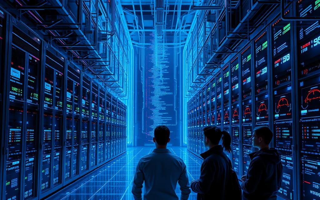 A vast, interconnected network of event streams flows across a sleek, modern data center. Gleaming servers and racks of equipment stand in precise rows, bathed in a cool, blue-tinged light. Intricate visualizations dance across holographic displays, charting the real-time ebb and flow of data. In the foreground, a team of data engineers collaborate, their expressions focused as they monitor and optimize the system. Towering columns of code cascade behind them, representing the scalable, event-sourced architecture that powers this dynamic, high-performance environment. The scene conveys a sense of control, efficiency, and the ability to seamlessly handle ever-increasing volumes of event data. A vast, interconnected network of event streams flows across a sleek, modern data center. Gleaming servers and racks of equipment stand in precise rows, bathed in a cool, blue-tinged light. Intricate visualizations dance across holographic displays, charting the real-time ebb and flow of data. In the foreground, a team of data engineers collaborate, their expressions focused as they monitor and optimize the system. Towering columns of code cascade behind them, representing the scalable, event-sourced architecture that powers this dynamic, high-performance environment. The scene conveys a sense of control, efficiency, and the ability to seamlessly handle ever-increasing volumes of event data.