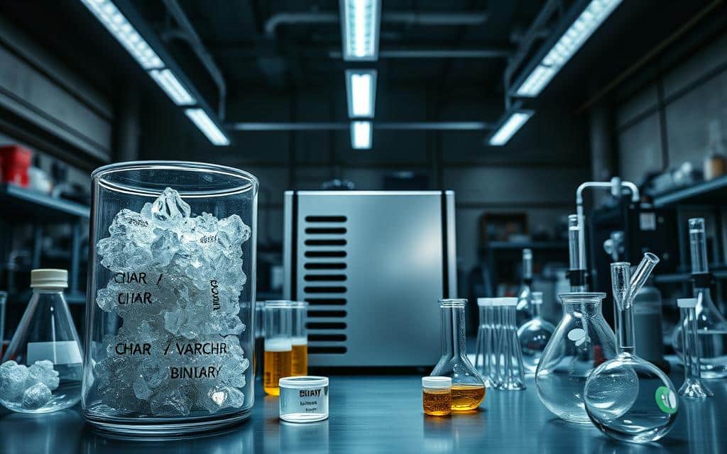 A laboratory setting with an array of diverse SQL data types displayed on various scientific instruments and equipment. In the foreground, a clear glass container filled with crystalline structures, representing specialized data types like CHAR, VARCHAR, and BINARY. In the middle ground, a sleek, silver database server surrounded by test tubes, Petri dishes, and other scientific paraphernalia. The background is a dimly lit, industrial-style laboratory, with concrete walls and overhead fluorescent lighting casting a cool, technical ambiance. The scene conveys a sense of precision, innovation, and the power of specialized data management in the world of database engineering. A laboratory setting with an array of diverse SQL data types displayed on various scientific instruments and equipment. In the foreground, a clear glass container filled with crystalline structures, representing specialized data types like CHAR, VARCHAR, and BINARY. In the middle ground, a sleek, silver database server surrounded by test tubes, Petri dishes, and other scientific paraphernalia. The background is a dimly lit, industrial-style laboratory, with concrete walls and overhead fluorescent lighting casting a cool, technical ambiance. The scene conveys a sense of precision, innovation, and the power of specialized data management in the world of database engineering.