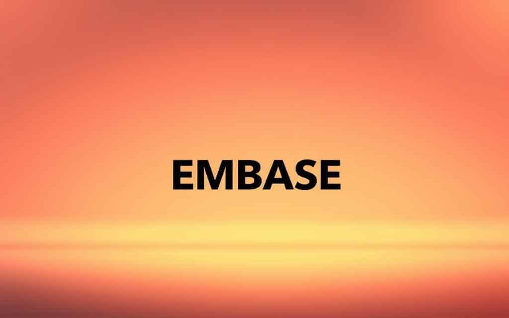 A sleek, modern database interface with a clean, minimalist design. The EMBASE logo is prominently displayed, with a dynamic interface featuring smooth animations and intuitive navigation. The background is a soft, subdued gradient, allowing the interface to take center stage. Warm lighting casts a subtle glow, creating a welcoming and professional atmosphere. The overall composition is well-balanced, with a focus on showcasing the powerful capabilities of the EMBASE research database.