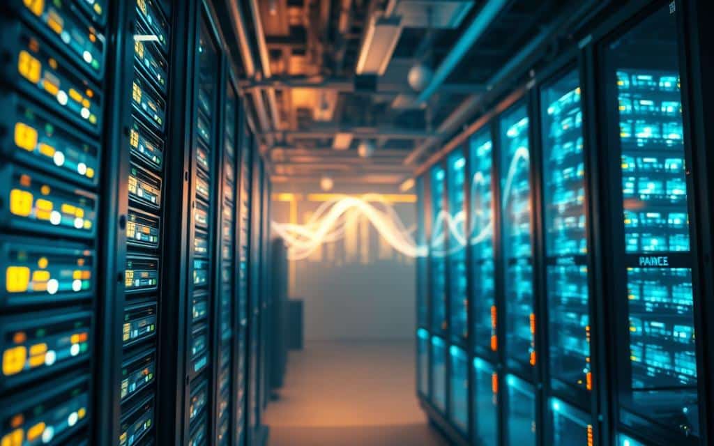 A vast database infrastructure, its inner workings illuminated by soft, directional lighting. In the foreground, a glowing server rack, its component drives and processors intricately detailed. The middle ground showcases a dynamic data visualization, curves and lines representing the flow of information. In the background, a towering data center, its sleek exterior hinting at the immense scalability housed within. The overall atmosphere is one of technological elegance and efficient performance, capturing the essence of modern database systems capable of handling exponential growth. A vast database infrastructure, its inner workings illuminated by soft, directional lighting. In the foreground, a glowing server rack, its component drives and processors intricately detailed. The middle ground showcases a dynamic data visualization, curves and lines representing the flow of information. In the background, a towering data center, its sleek exterior hinting at the immense scalability housed within. The overall atmosphere is one of technological elegance and efficient performance, capturing the essence of modern database systems capable of handling exponential growth.