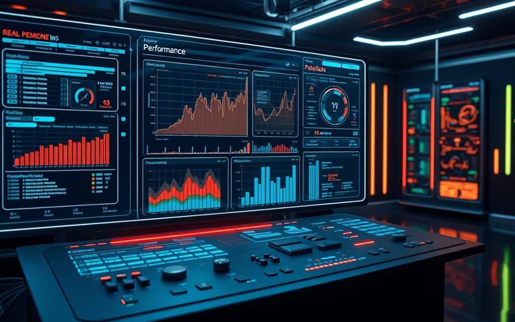 A futuristic data visualization dashboard depicting query performance analysis. In the foreground, a sleek, holographic display showcases real-time performance metrics, with dynamic graphs and charts illuminating insights. The middle ground features a minimalist control panel, with touch-enabled interfaces and precision controls. In the background, a dark, high-tech environment with glowing panels and a soft, ambient lighting creates an immersive, futuristic atmosphere. The overall scene conveys a sense of power, precision, and the cutting-edge of data analysis, suitable for a modern OLAP database solution. A futuristic data visualization dashboard depicting query performance analysis. In the foreground, a sleek, holographic display showcases real-time performance metrics, with dynamic graphs and charts illuminating insights. The middle ground features a minimalist control panel, with touch-enabled interfaces and precision controls. In the background, a dark, high-tech environment with glowing panels and a soft, ambient lighting creates an immersive, futuristic atmosphere. The overall scene conveys a sense of power, precision, and the cutting-edge of data analysis, suitable for a modern OLAP database solution.