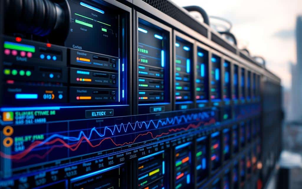 A high-performance database server with multiple clients accessing data simultaneously, processing complex queries with lightning-fast speed. The server's sleek, modern chassis is illuminated by cool blue lighting, with glowing indicator panels and heat sinks efficiently dissipating the powerful computational workload. In the foreground, a series of query execution timelines visualize the rapid processing, with color-coded graphs and charts reflecting the impressive performance metrics. The background features a soft, blurred cityscape, hinting at the server's role in a larger distributed system powering mission-critical applications across the urban landscape. A high-performance database server with multiple clients accessing data simultaneously, processing complex queries with lightning-fast speed. The server's sleek, modern chassis is illuminated by cool blue lighting, with glowing indicator panels and heat sinks efficiently dissipating the powerful computational workload. In the foreground, a series of query execution timelines visualize the rapid processing, with color-coded graphs and charts reflecting the impressive performance metrics. The background features a soft, blurred cityscape, hinting at the server's role in a larger distributed system powering mission-critical applications across the urban landscape.