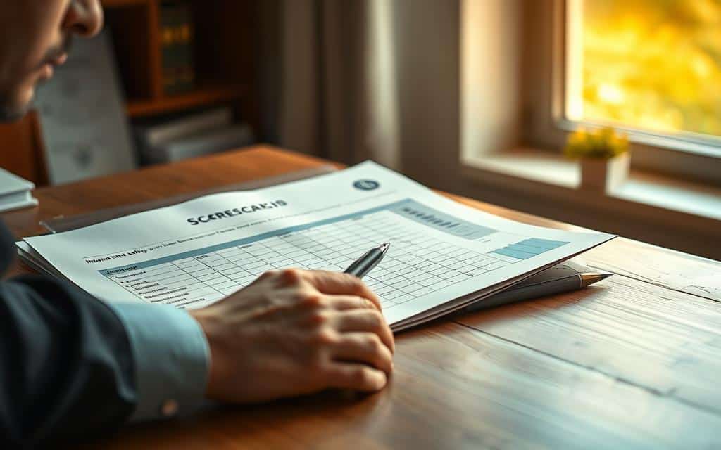 A well-designed quality scorecard resting on a wooden desk, bathed in warm, natural lighting from a nearby window. The scorecard features a clean, minimalist layout with key performance metrics and data visualizations, conveying a sense of professionalism and attention to detail. In the foreground, a thoughtful business leader examines the scorecard, pen in hand, considering how to drive continuous improvement across the organization. The background is softly blurred, placing the focus on the scorecard and the decision-making process it represents. A well-designed quality scorecard resting on a wooden desk, bathed in warm, natural lighting from a nearby window. The scorecard features a clean, minimalist layout with key performance metrics and data visualizations, conveying a sense of professionalism and attention to detail. In the foreground, a thoughtful business leader examines the scorecard, pen in hand, considering how to drive continuous improvement across the organization. The background is softly blurred, placing the focus on the scorecard and the decision-making process it represents.