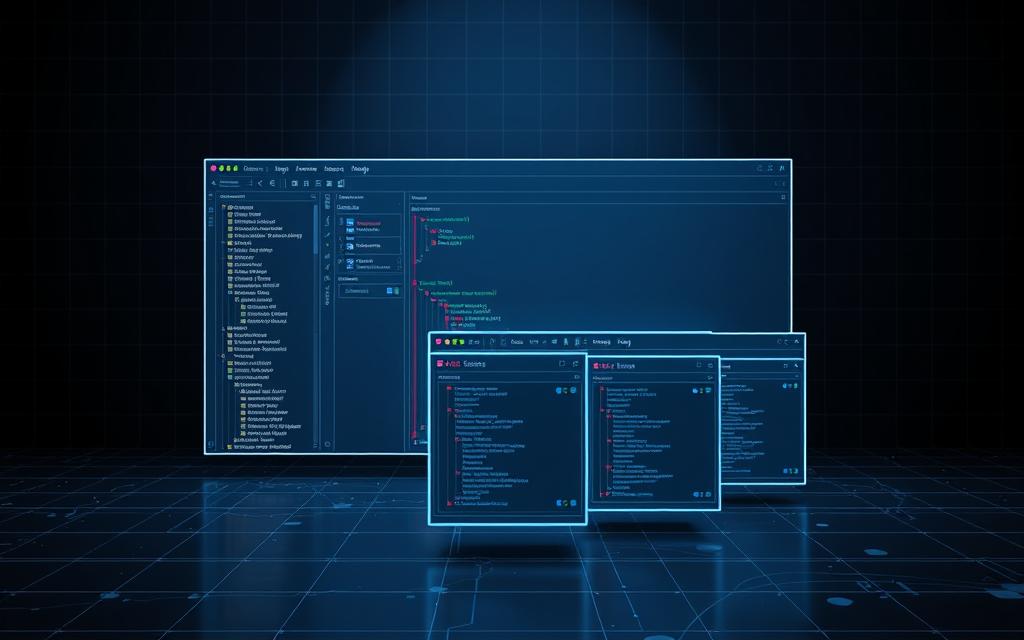 a highly detailed, technical 3D illustration of a database view, with a sleek and modern design. The view showcases a clean, organized interface with various data tables, columns, and relationships displayed in a clear and intuitive manner. The foreground features a central database schema diagram with precise lines, shapes, and icons, while the middle ground shows a series of nested subschema views that highlight the key differences between the overall schema and its subcomponents. The background has a minimalist, dark-themed color palette with subtle grid patterns, creating a sense of depth and emphasizing the technical nature of the subject matter. The lighting is soft and directional, with strategically placed shadows that accentuate the dimensional aspects of the scene. The overall atmosphere conveys a sense of professionalism, organization, and attention to detail, perfectly complementing the article's focus on the nuances between schema and subschema in database design. a highly detailed, technical 3D illustration of a database view, with a sleek and modern design. The view showcases a clean, organized interface with various data tables, columns, and relationships displayed in a clear and intuitive manner. The foreground features a central database schema diagram with precise lines, shapes, and icons, while the middle ground shows a series of nested subschema views that highlight the key differences between the overall schema and its subcomponents. The background has a minimalist, dark-themed color palette with subtle grid patterns, creating a sense of depth and emphasizing the technical nature of the subject matter. The lighting is soft and directional, with strategically placed shadows that accentuate the dimensional aspects of the scene. The overall atmosphere conveys a sense of professionalism, organization, and attention to detail, perfectly complementing the article's focus on the nuances between schema and subschema in database design.